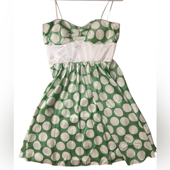 Vintage Dresses & Skirts - Vintage Satin Kelly Green Polka Dot Baby Doll Dress Medium Pinup Rockabilly‎ Mod